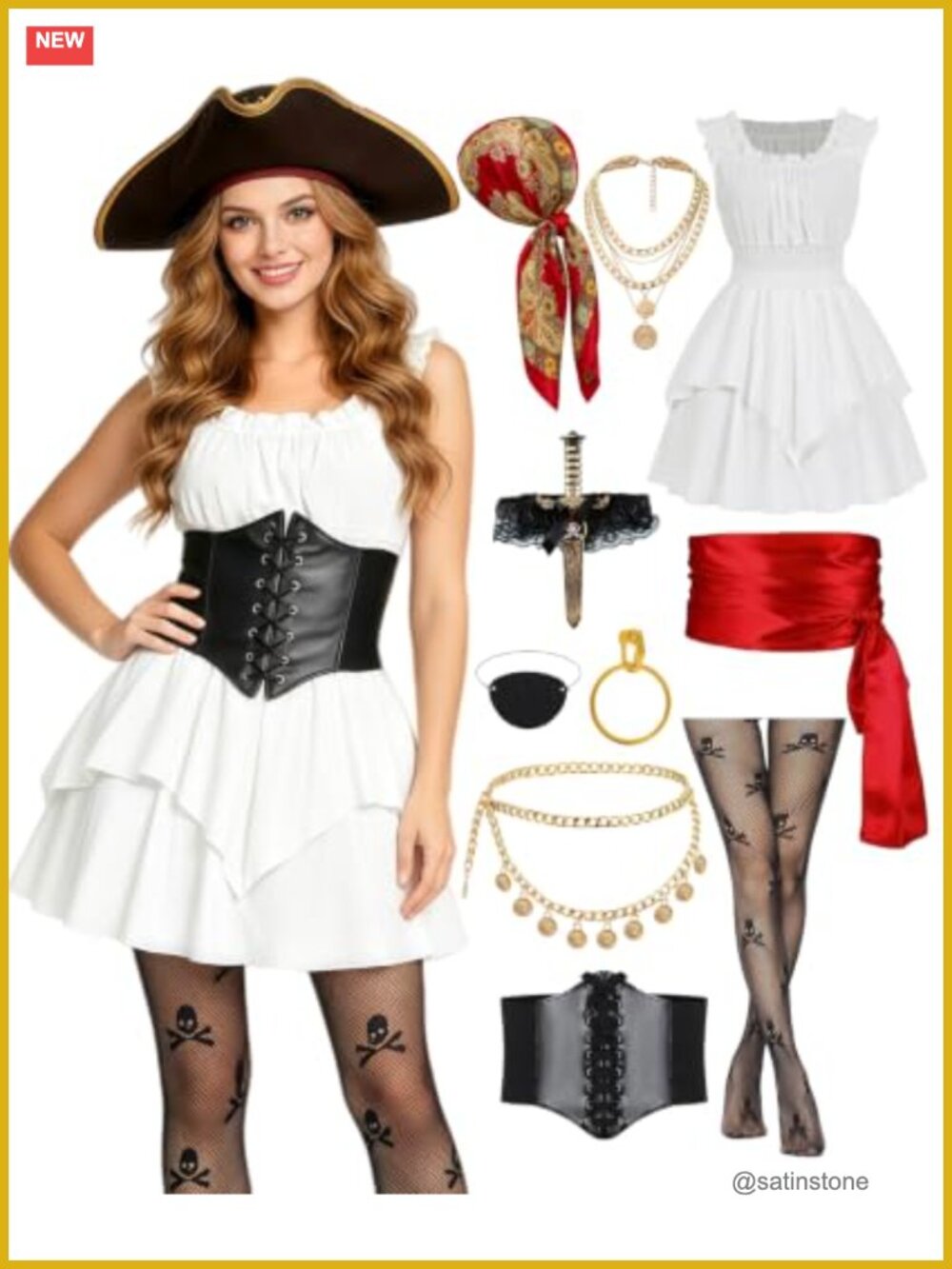Adult Women Pirate Costume Dress 10pc Set Cosplay Halloween Accessories